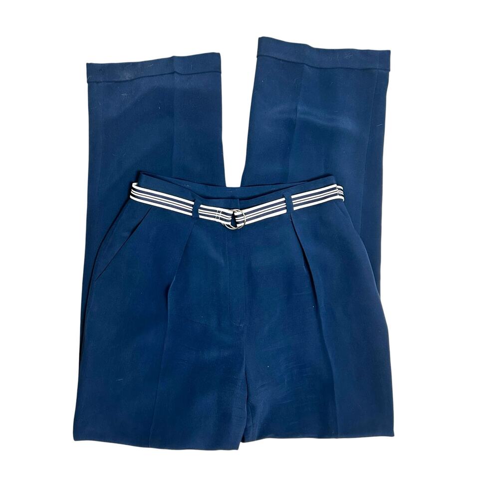 Vintage 100% Silk Navy Blue Jones New York Belted Trousers Size 6
